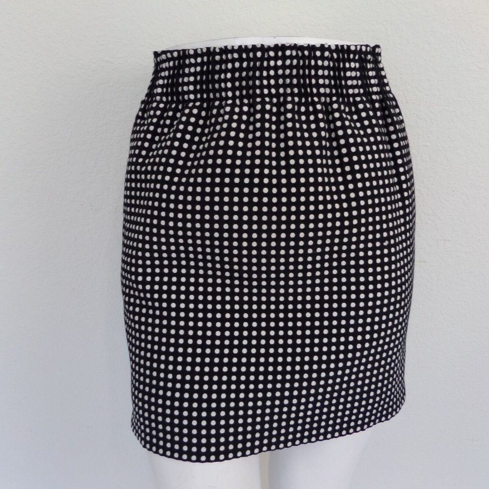 "J. CREW" BLACK POLKA DOT CAREER CASUAL TEXTURED ELASTIC WAIST MINI SKIRT SZE: 4